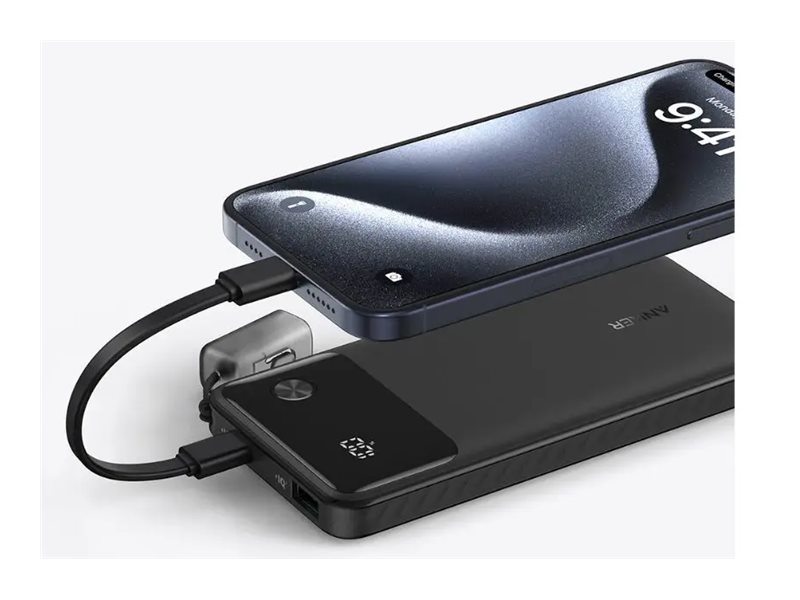 Anker PowerCore power bank with USB-C lanyard cable USB-C USB Type A 22.5 Product shot with extra item(s) Close-up 74848