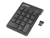 Manhattan Numeric Keypad, Wireless (2.4GHz), USB-A Micro Receiver, 18 Full Size Keys, Black, Membrane Key Switches, Auto Powe