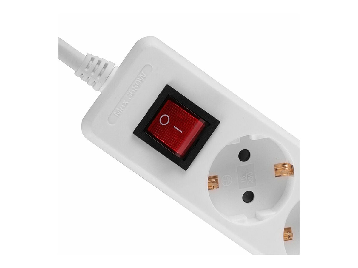 Multiprise 6 prises Schuko avec interrupteur, blanc