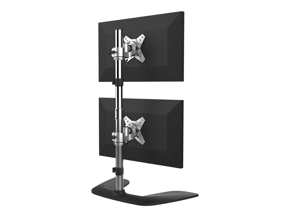 StarTech.com Vertical Dual Monitor Stand, Ergonomic Desktop Stacked Two Monitor Stand up to 27 inch VESA Mount Displays, Free Standing Universal Monitor Mount, Height Adjustable, Silver - Double Monitor Holder (ARMDUOVS) stojan - pro 2 monitory - černá, stříbrná – foto 2