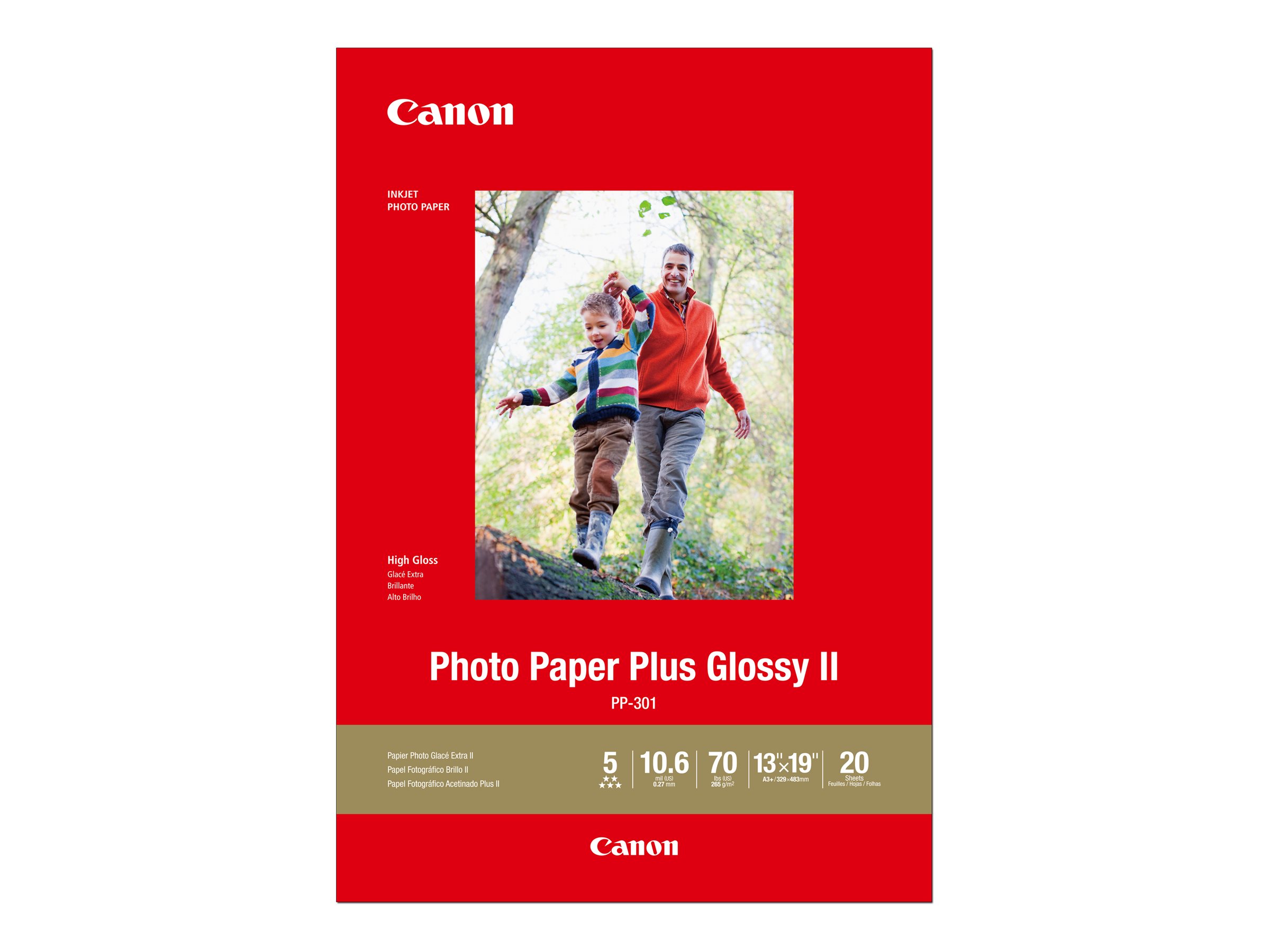 Canon Photo Paper Plus Glossy II PP-301 photo paper high-glossy 20 sheet(s) A3 Plus 265 Package view Front 80550