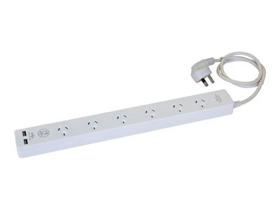 Dynamix A16U power distribution strip 10A 6-way with two USB 3.4A 2400 Product shot Left-angle 79150