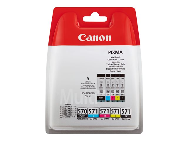 Canon Pgi 570 Cli 571 Pgbk Bk C M Y Multi Pack 5 Pack Black Yellow Cyan Magenta Original Ink Tank