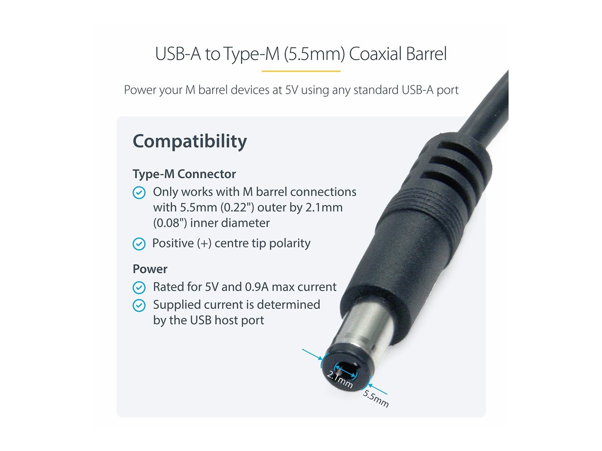 StarTech .com Câble d'alimentation USB vers prise DC de 91 cm