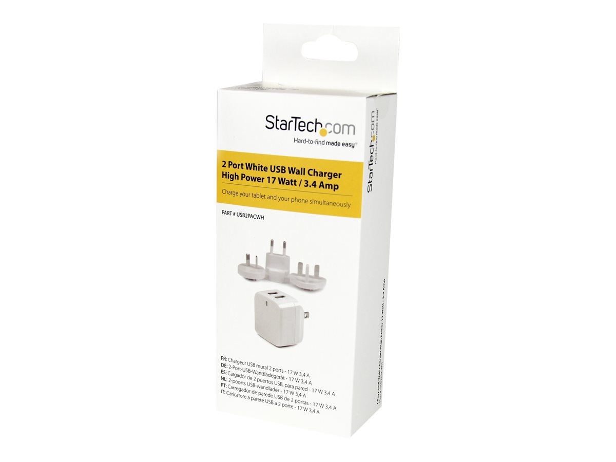 StarTech.com Dual Port USB Wall Charger 17W/3.4A - Travel Charger 110V/220V síťový adaptér - USB - 17 Watt – foto 6