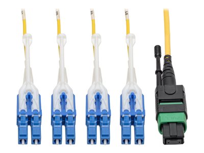 Eaton Tripp Lite Series MTP/MPO (APC) to 4xLC (UPC) Singlemode Breakout Patch Cable, 40/100 GbE, QSFP+ 40GBASE-PLR4, Plenum, Yellow, 3 m (10 ft.)