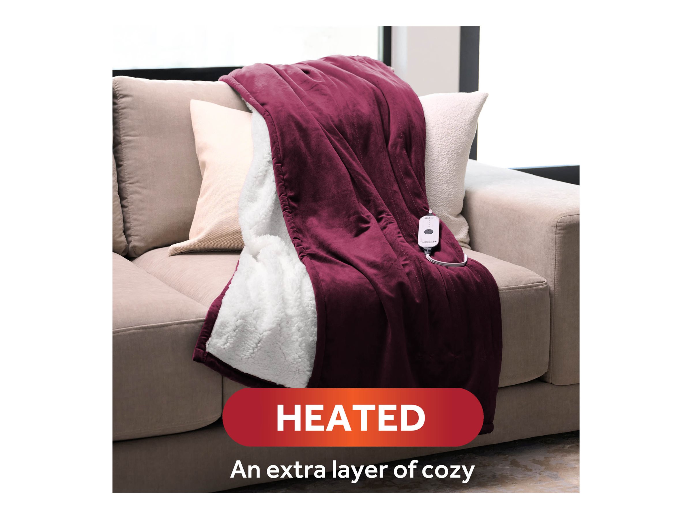 Sunbeam Heated Throw Heating Blanket - Windsor Wine - 50 x 60 in