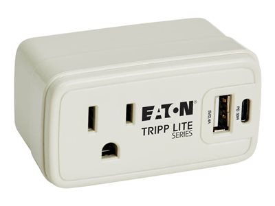 Eaton Tripp Lite Series Power It! Travel Charger and Power Strip 1-Outlet 5-15R USB-C and USB-A Ports 32W Charging irect Plug-In Gray