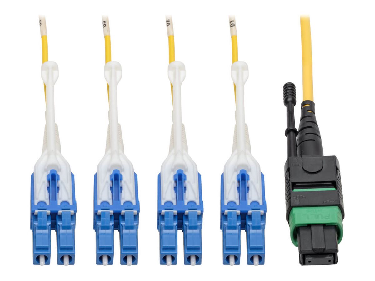 Eaton Tripp Lite Series MTP/MPO (APC) to 4xLC (UPC) Singlemode Breakout Patch Cable, 40/100 GbE, QSFP+ 40GBASE-PLR4, Plenum, Yellow, 2 m (6.6 ft.)