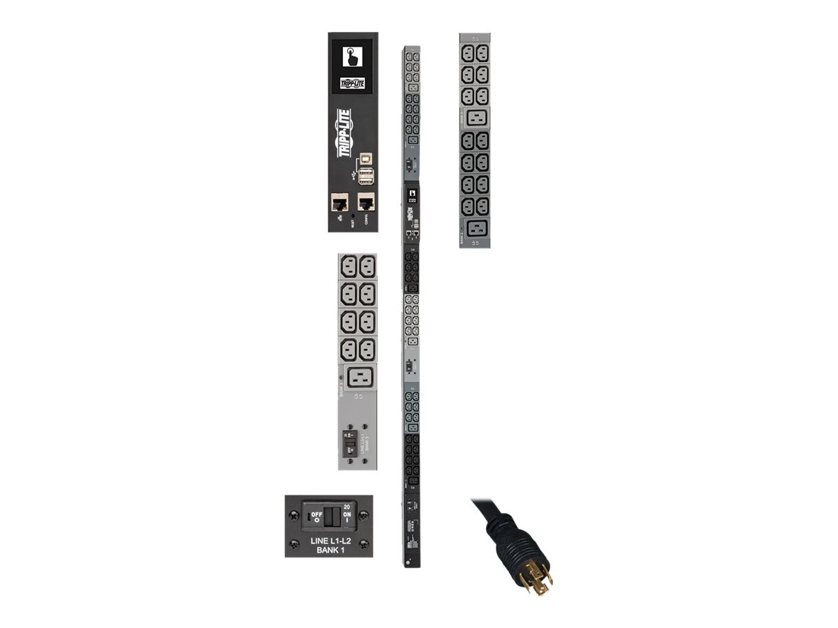 Tripp Lite 10kW 3-Phase Monitored PDU, LX Interface, 200/208/240V Outlets (42 C13/6 C19), LCD, NEMA L21-30P, 1.8m/6 ft. Cord, 0U 1.8m/70 in. Height, TAA