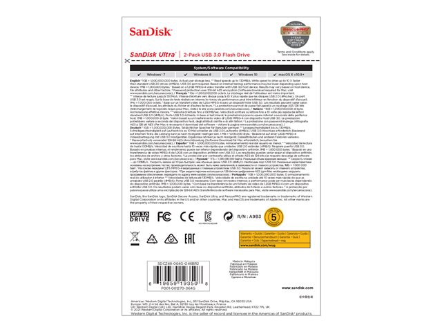 SANDISK Ultra USB 3.0 64GB 2-pack SDCZ48-064G-G46BR2