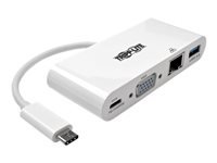Tripp Lite USB C to VGA Multiport Video Adapter Converter w/ USB-A Hub, USB-C PD Charging Port & Gigabit Ethernet Port, Thunderbolt 3 Compatible USB Type C to VGA, USB Type-C