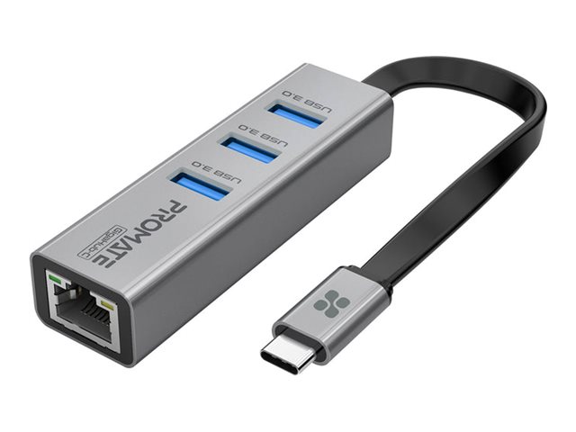 Promate GigaHub-C hub multi-port with Ethernet adapter 5Gbps sync 3 Product shot Right-angle 79400