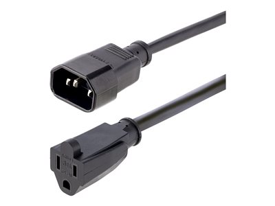 StarTech 3ft (1m) Power Extension Cord, IEC C14 to NEMA 5-15R, 10A 125V, 18AWG, Black Computer Power Extension Cord, Outlet Extension Cable for Power Supplies & Network Equipment