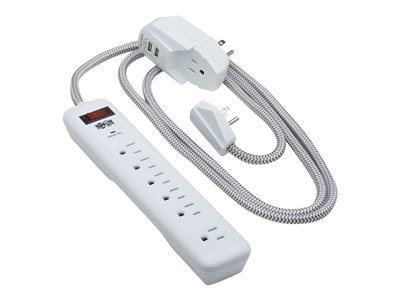 Tripp Lite 7-Outlet -6 on strip/1 in detachable plug-Surge Protector, 2 USB Ports (2.4A Shared), Detachable Charger Plug, 6 ft. Cord, 5-15P Plug, 900 Joules, White