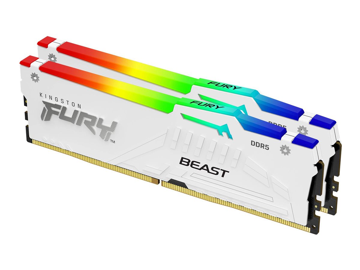 Kingston FURY Beast RGB DDR5 kit 32 GB: 2 x 16 GB DIMM 288-pin 6000 MHz / PC5-48000 Product shot Right-angle 79850
