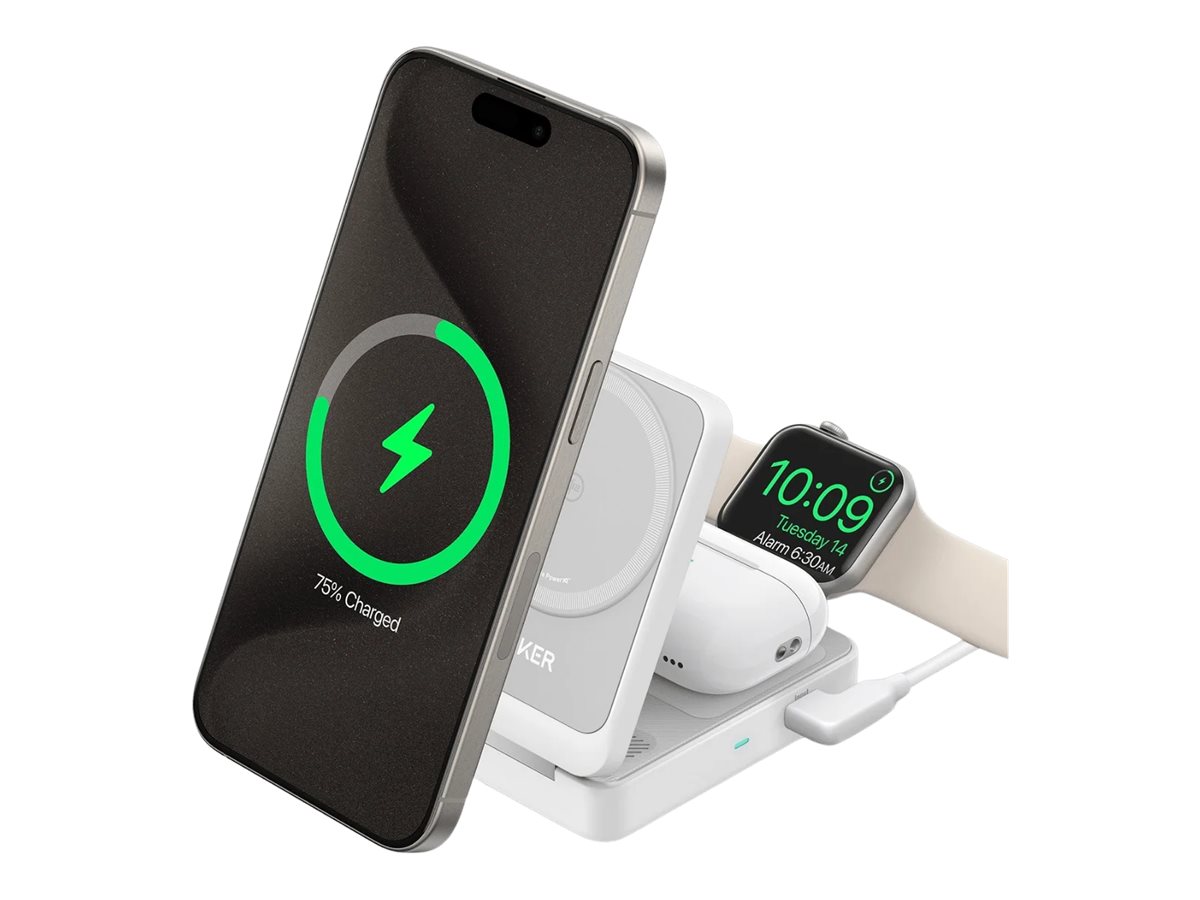 Anker MagGo wireless charging stand 3-in-1 foldable + AC power adapter 25 Product shot Right-angle 79850