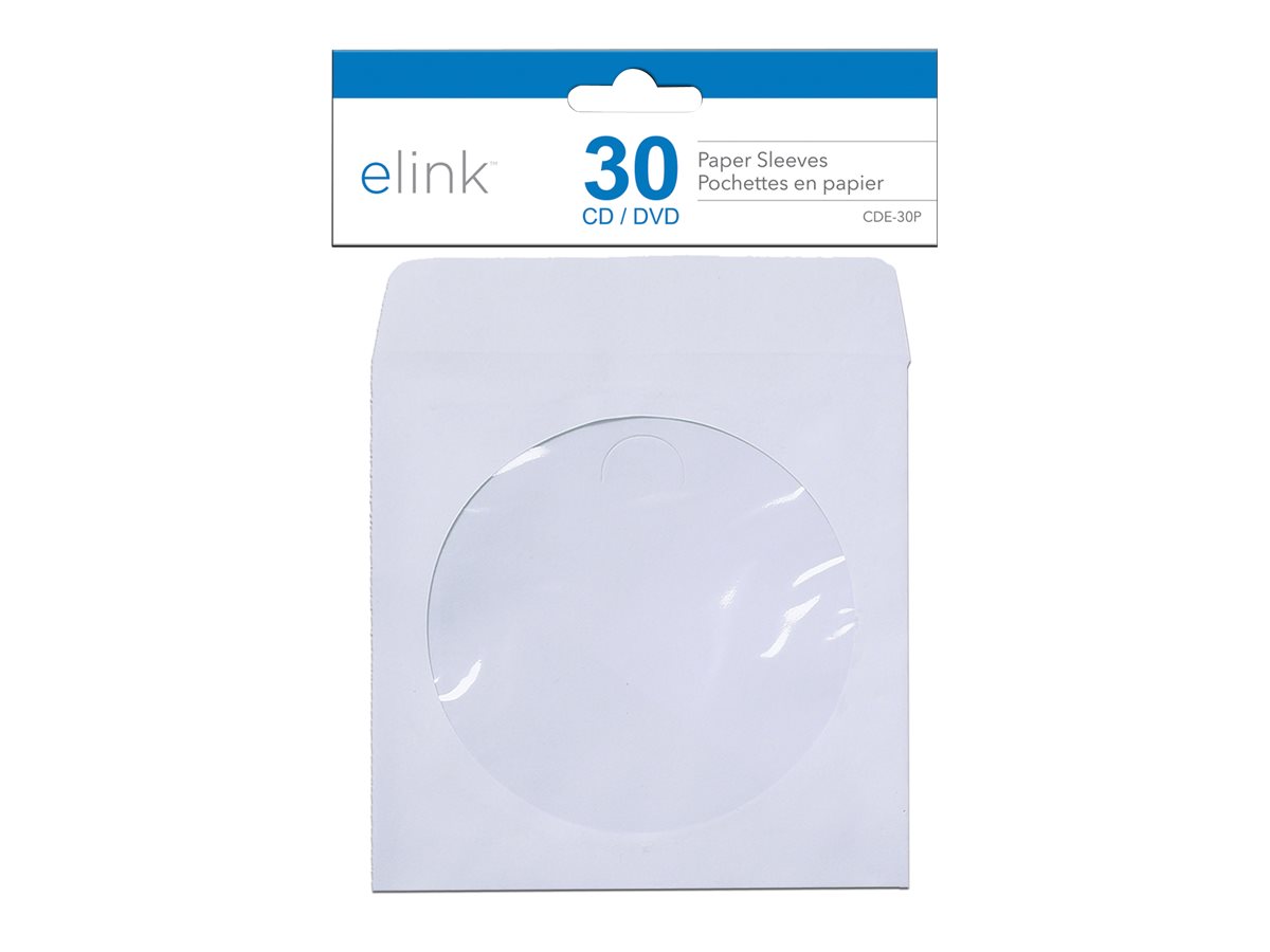 Elink Paper CD/DVD Sleeves - White/Clear - 30's