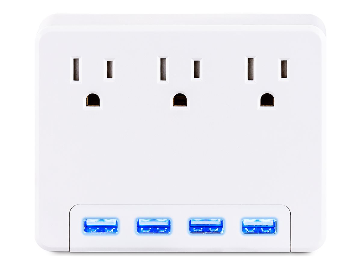 3AC OUT WALL TAP NEMA 125V4LIGHTED 4.2A USB PORTS 1YR WARR