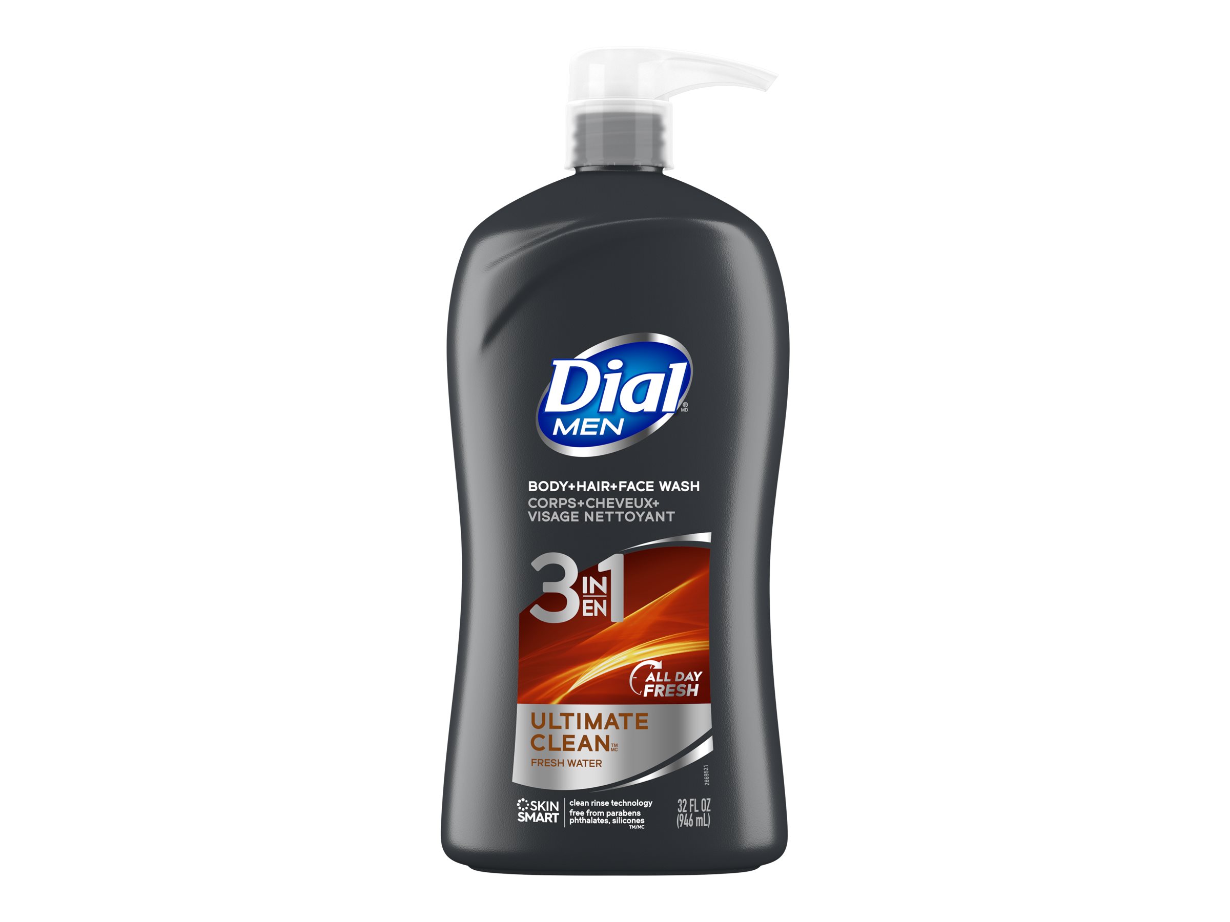 Dial Men Ultimate Clean 3-in-1 Body, Hair and Face Wash - Fresh Water - 946ml