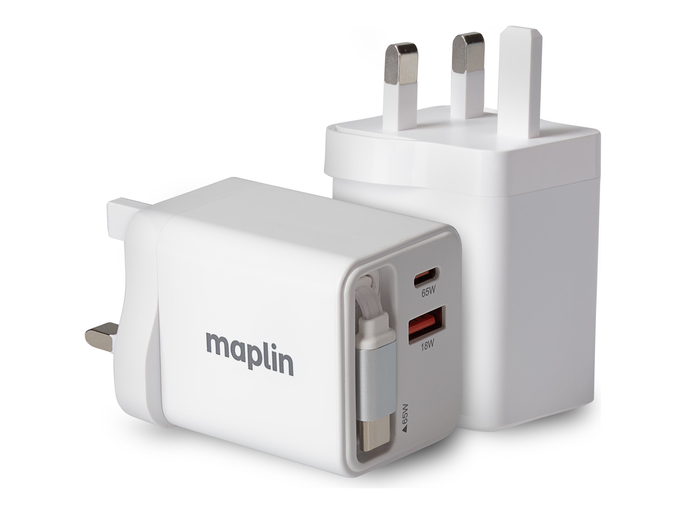 An image of Maplin power adapter - 2 x USB-C, USB - 65 watt