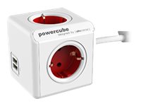 Allocacoc PowerCube extended usb Strømfordelingsenhed 6-stik 16A Rød Hvid 1.5m