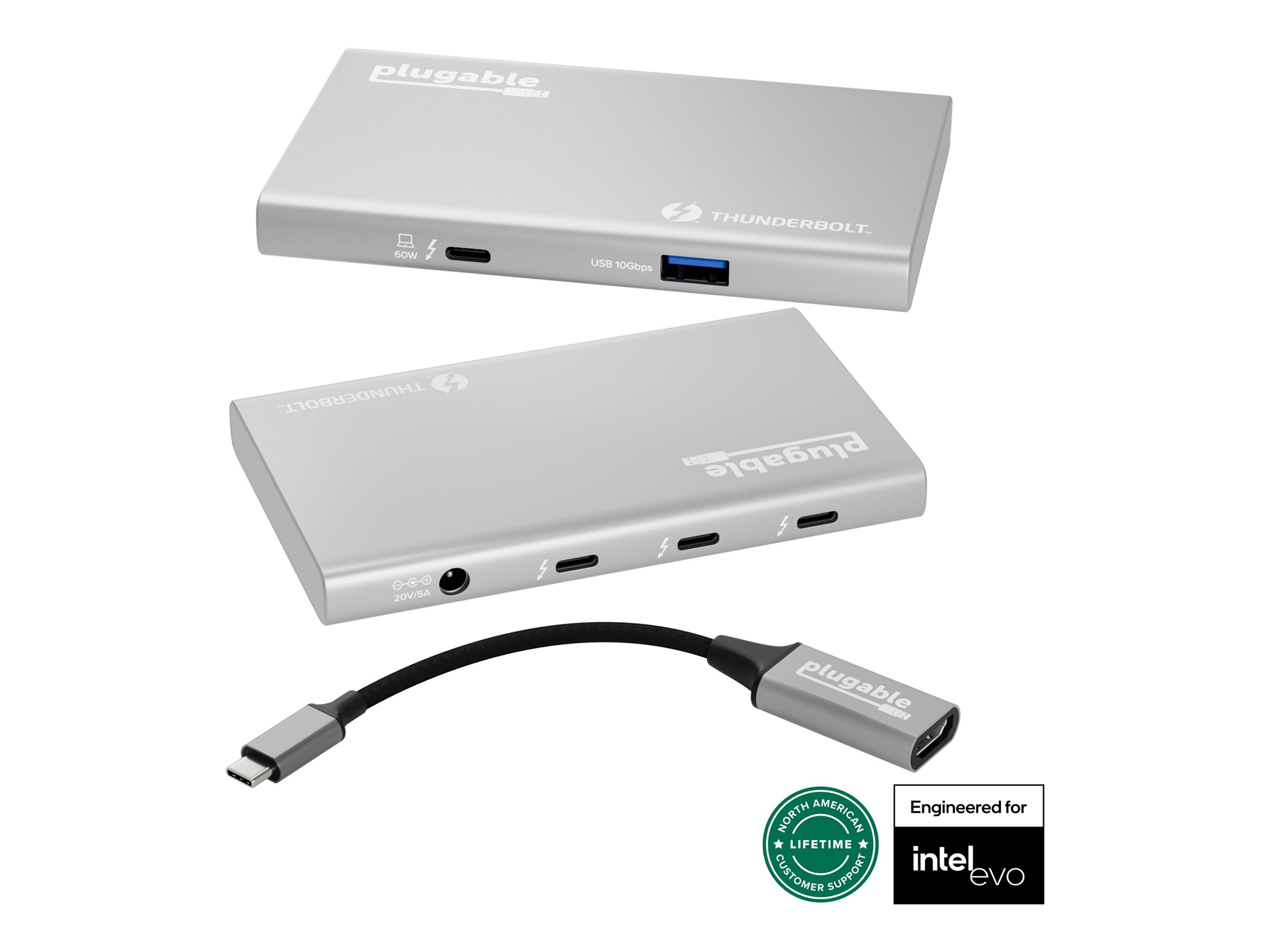 Plugable - Hub - 3 x Thunderbolt 4 + 1 x USB 3.2 Gen 2
