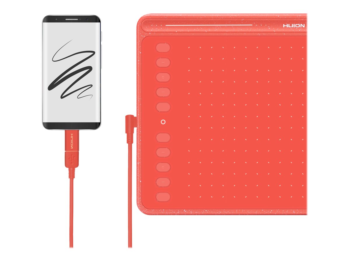 Huion HS611 digitiser USB-C coral Product shot Close-up 75550