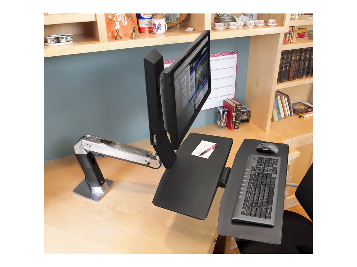 Ergotron WorkFit-A Single LD Workstation With Worksurface - nástavec na stůl - leštěný hliník, černá – foto 5