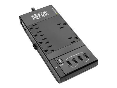 Tripp Lite 6-Outlet Surge Protector Power Strip, 4 USB Ports, 6 ft. Cord, 1080 Joules, Diagnostic LED, Black Housing