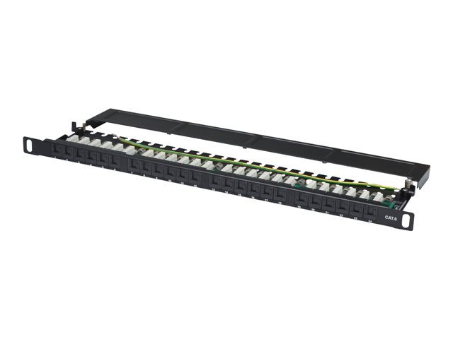 DIGITUS Patch Panel 19inch 24Port Cat6 unshielded 0.5U grey RAL7035 cable installation about LSA wit
