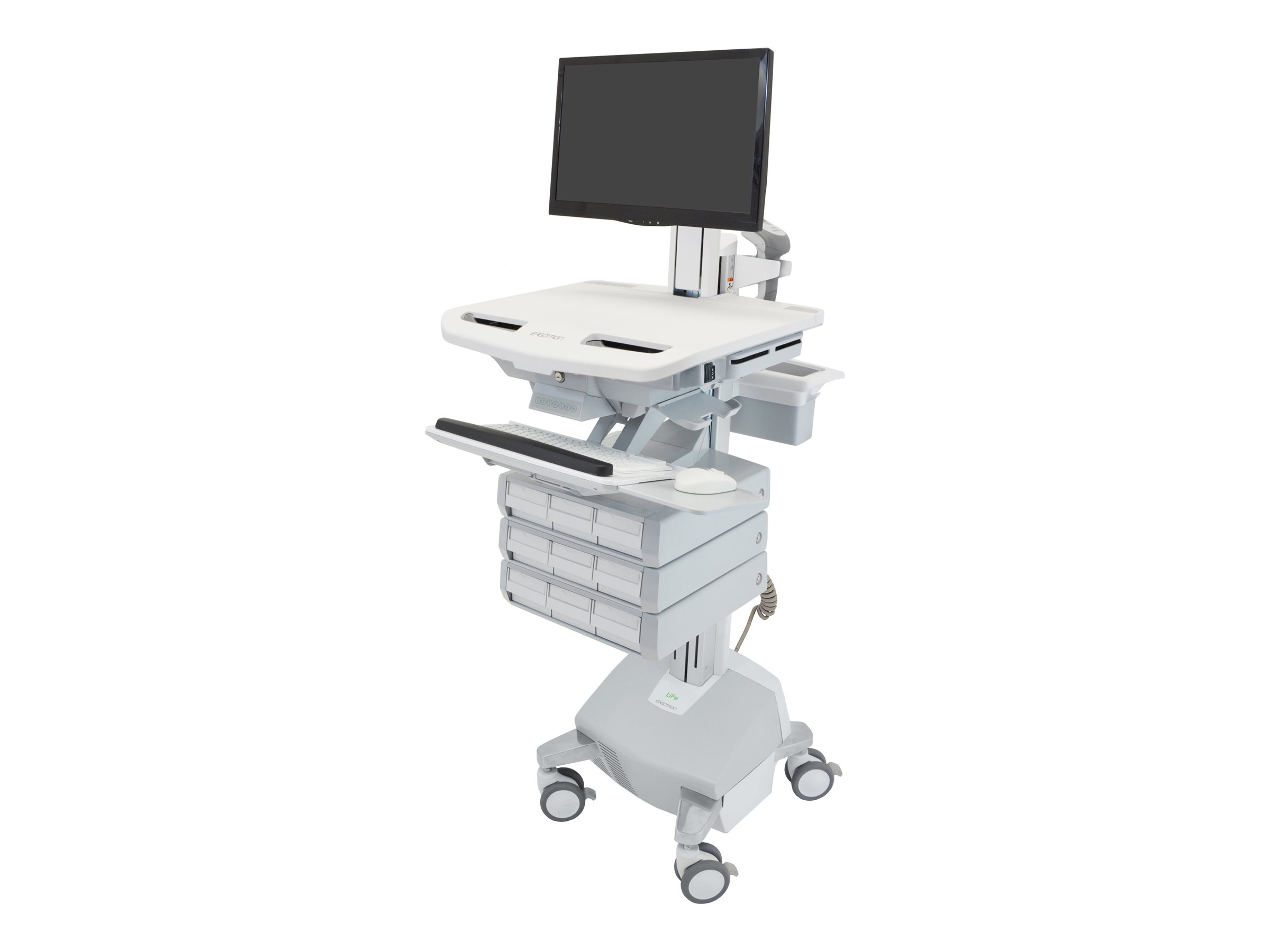 Ergotron StyleView Electric Lift Cart with Pivot, LiFe Powered, 9 Drawers (3x3)