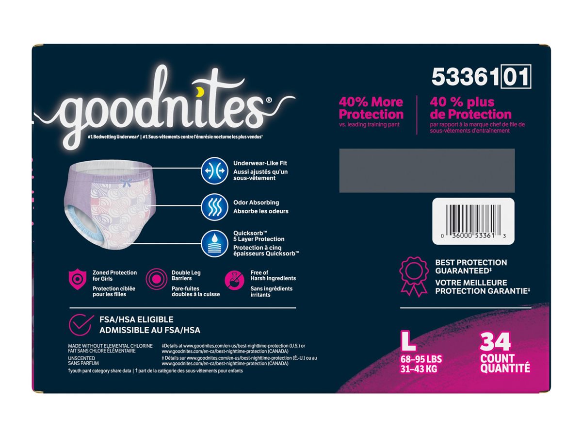 GoodNites Girl's NightTime Incontinence Underwear - Large - 34's