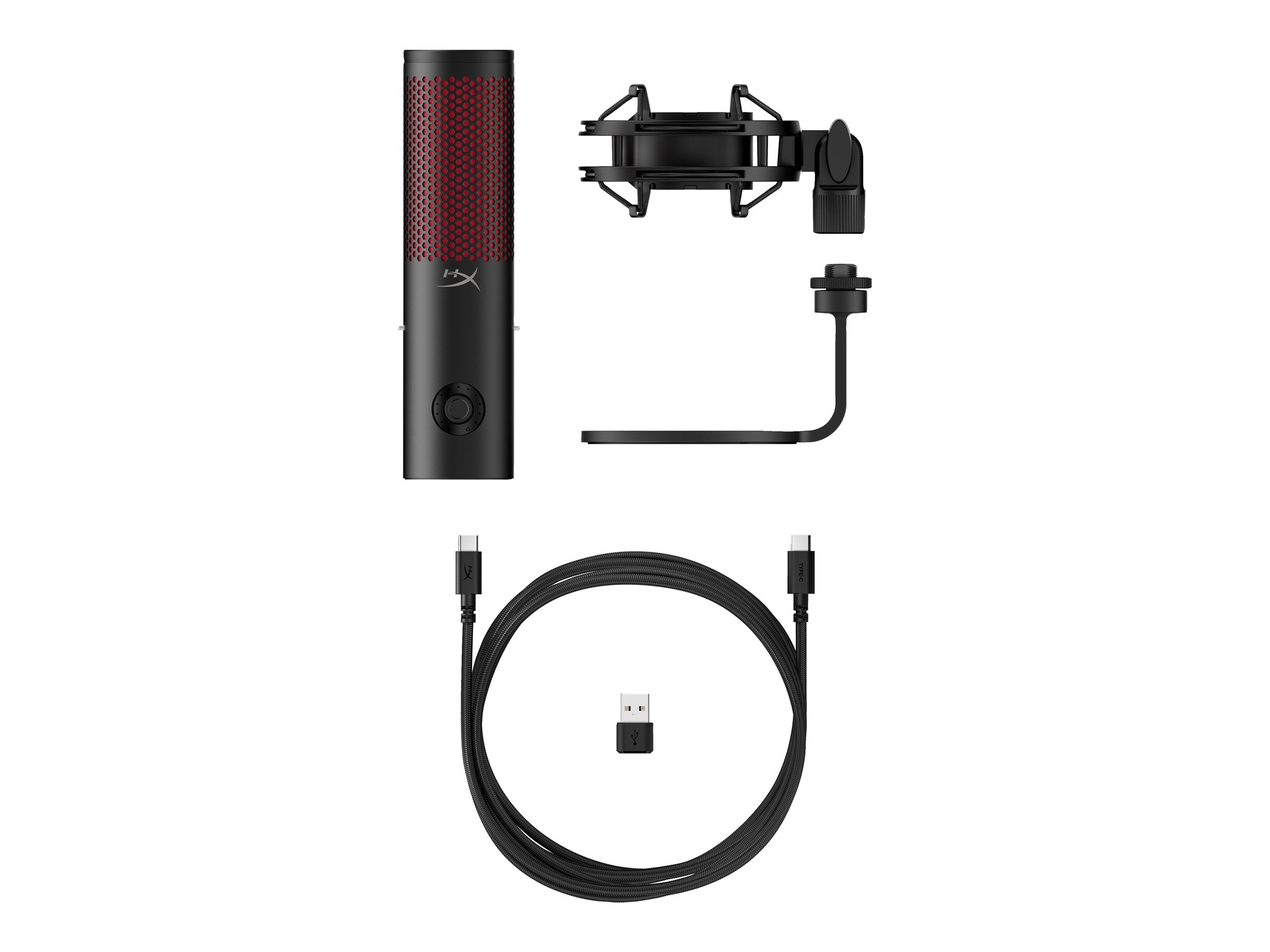 Micrófono Gaming Hyperx Quadcast 2 Black,  Indicadores LED de estado del micrófono, Controles intuitivos integrados, Sensor pulsar para silenciar