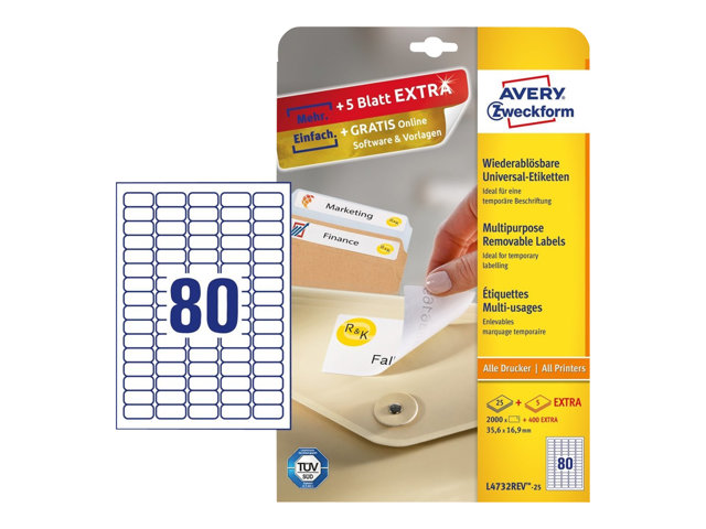 L4732REV-25 - Avery - Labels - 2000 Label(s) - 35.6 X 16.9 Mm - Currys ...