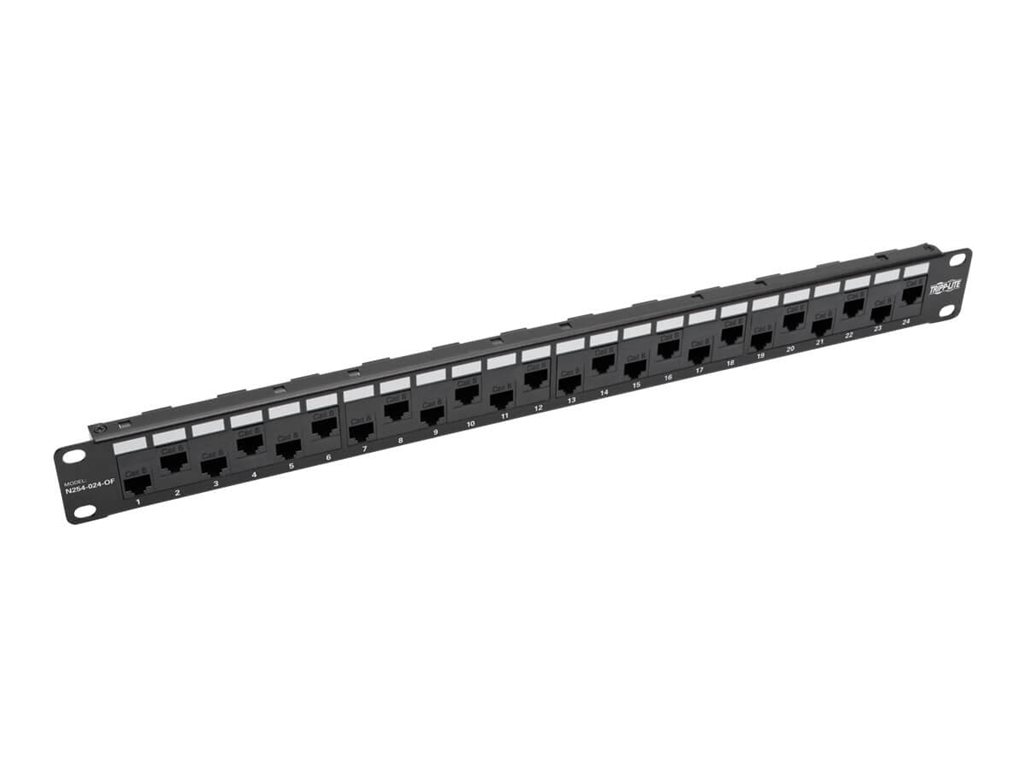 Eaton Tripp Lite Series 24-Port 1U Rack-Mount Cat5e/6 Offset Feed-Through Patch Panel with Cable Management Bar, RJ45 Ethernet, TAA