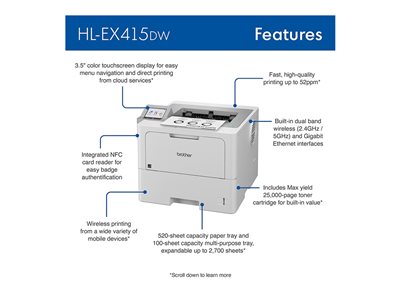 Brother HL-EX415DW Printer B/W Duplex laser A4/Legal 1200 x 1200 dpi up to 52 ppm 