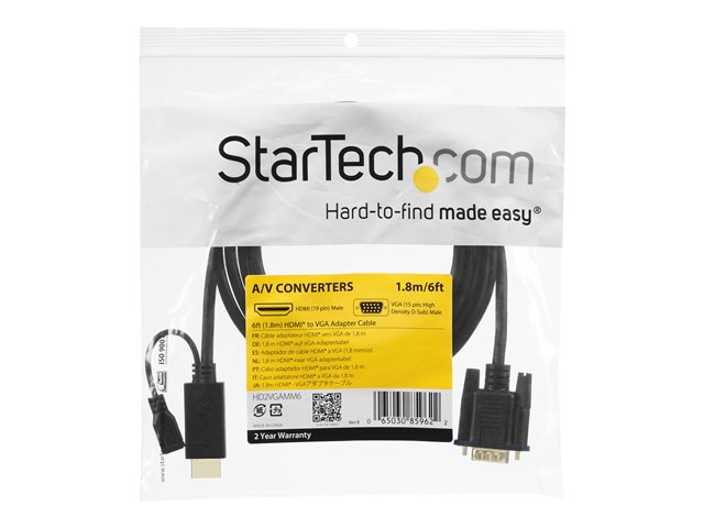 Image of StarTech.com HDMI to VGA Cable - 10 ft / 3m - 1080p - 1920 x 1200 - Active HDMI Cable - Monitor Cable - Computer Cable (HD2VGAMM10) - adapter cable - HDMI / VGA - 3 m