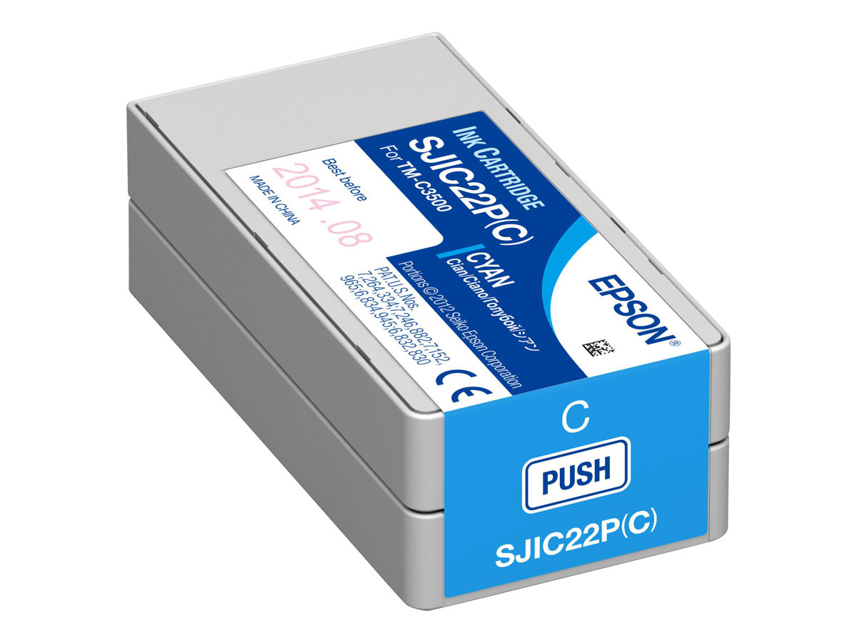 Epson SJIC22P(C) cyan original ink Product shot Right-angle 79850