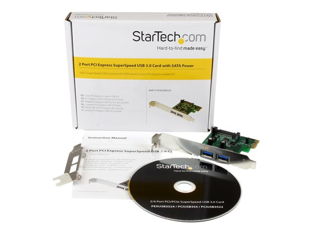Image of StarTech.com 2 Port PCI Express (PCIe) SuperSpeed USB 3.0 Card Adapter with UASP - SATA Power - Dual Port USB 3 PCIe Controller (PEXUSB3S24) - USB adapter - PCIe - USB 3.0 x 2