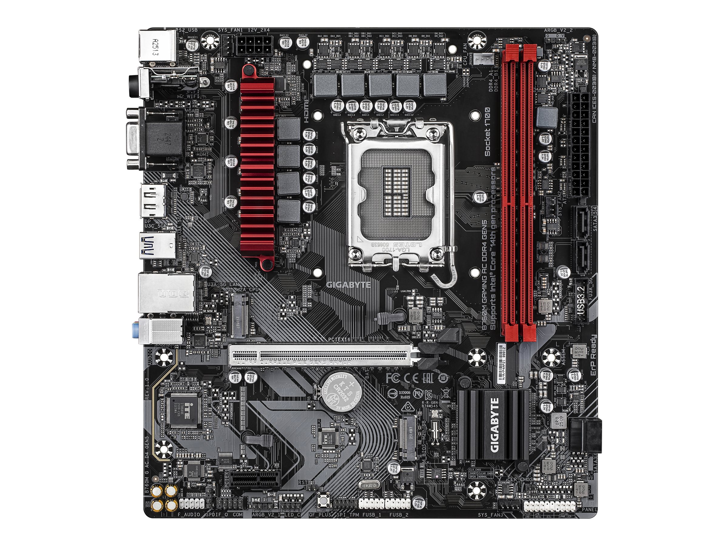 Gigabyte B760M GAMING AC DDR4 GEN5 motherboard micro ATX LGA1700 Socket Product shot Front 80025