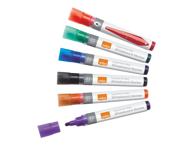 Nobo Liquid Ink Marker Black Red Blue Green Orange Purple Pack Of 6