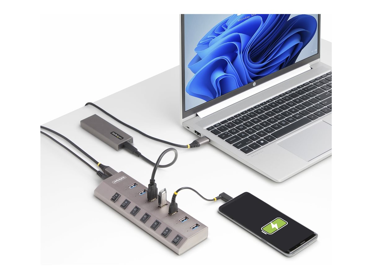 StarTech.com 7-Port Self-Powered USB-C Hub with Individual On/Off Switches, USB 3.0 5Gbps Expansion Hub w/Power Supply, Desktop/Laptop USB-C to USB-A Hub, 7x BC 1.2 (1.5A), USB Type C Hub - USB-C/A Host Cables (5G7AIBS-USB-HUB-EU) - rozbočovač - 7 porty – foto 8