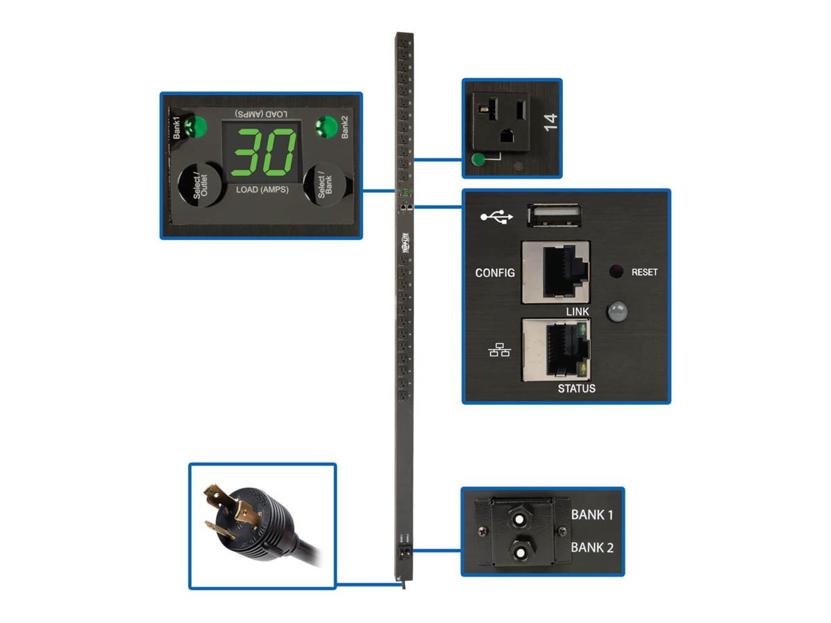 Tripp Lite PDU Monitored Per Outlet 24 5-15/20R 30A 2.9kW LX Platform 0U