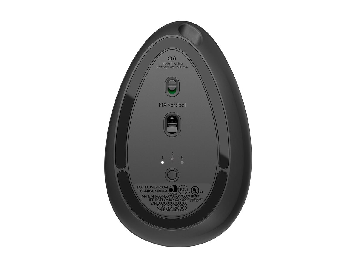 Logitech MX Vertical vertical mouse USB Bluetooth 2.4 GHz Product shot Bottom 75450