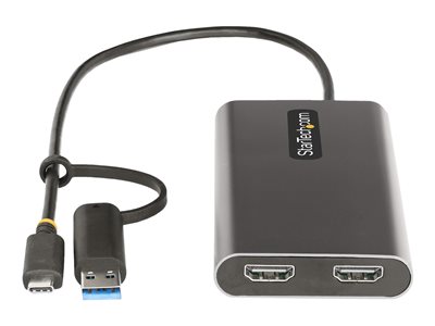 USB-C to Dual-HDMI Adapter - USB-C or A to 2x HDMI - 4K 60Hz - 100W Power  Delivery Pass-Through - 1ft (30cm) Built-in Cable - USB to HDMI