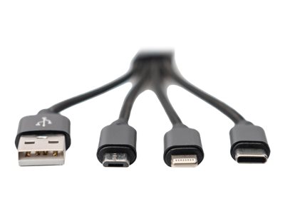 DIGITUS 3-in-1 Charger Cable - Lightning-Kabel - USB m?nnlich zu Micro-USB Typ B, Lightning, 24 pin USB-C m?nnlich - 15 cm - Schwarz