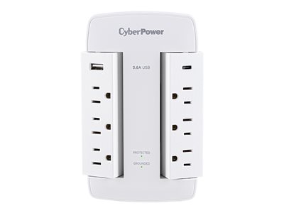 6OUT SURGE PROTECTOR 900J 120VWALL TAP 2 USB 3.6A $75K CEG