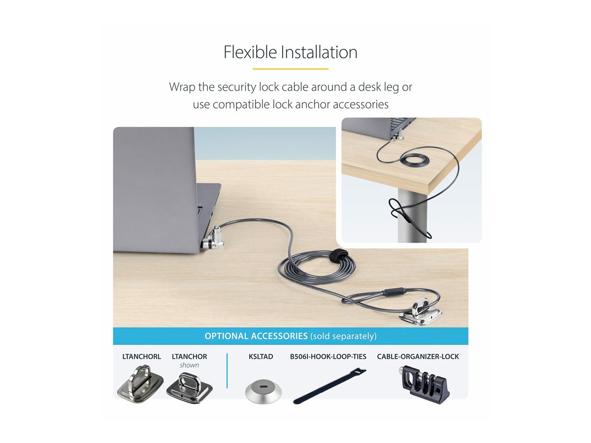StarTech.com 25-Pack Universal Laptop Lock 6.6ft, Keyed Alike Locking Cable, Security Cable, Compatible w/Noble Wedge/Nano/K-Slot, Anti-Theft Cut-Resistant Cable - TAA - bezpečnostní kabelový zámek - kompatibilní s TAA – foto 14