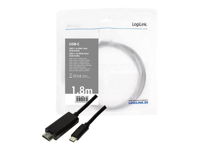 Kabel adapter LogiLink UA0329 USB-C - HDMI 2,0, czarny 1,8m